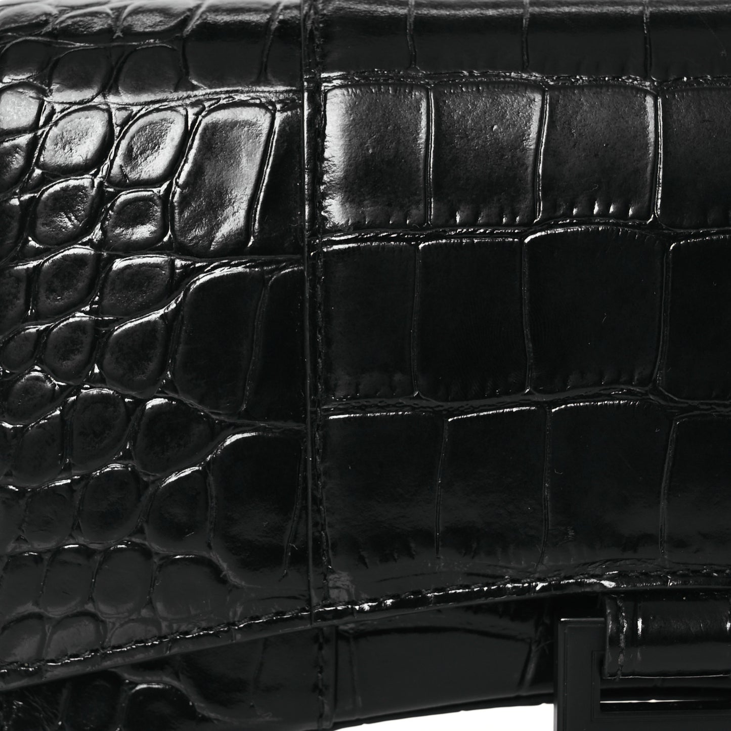 Shiny Calfskin Monochrome Crocodile Embossed Hourglass Chain Bag Black