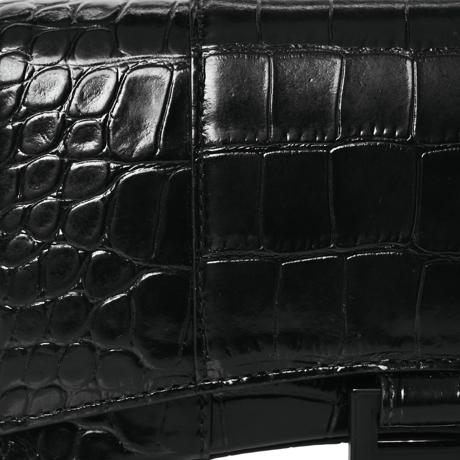 Balenciaga Shiny Calfskin Monochrome Crocodile Embossed Hourglass Chain Bag Black 8 of 15
