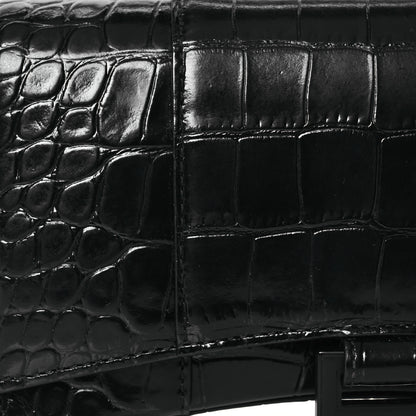 Balenciaga Shiny Calfskin Monochrome Crocodile Embossed Hourglass Chain Bag Black 8 of 15