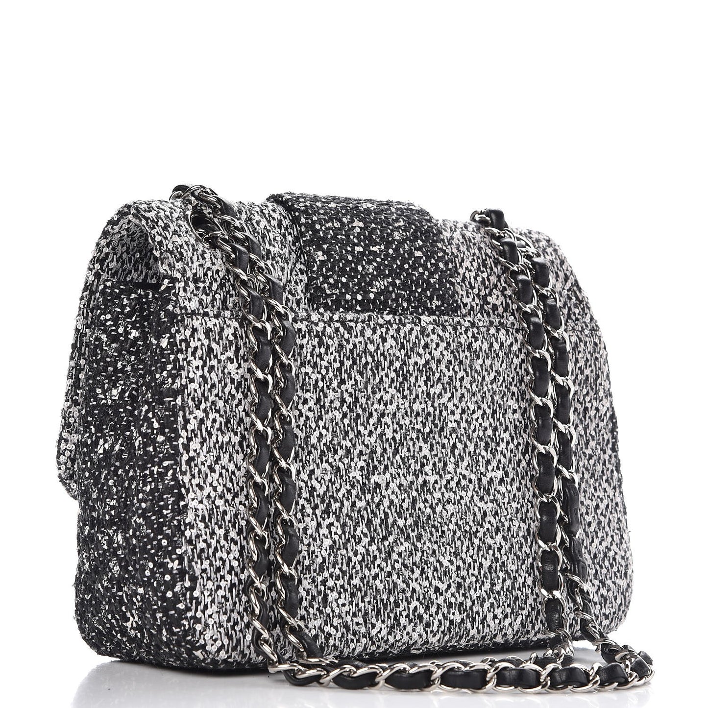 Tweed Sequin Small Elementary Chic Flap Black White