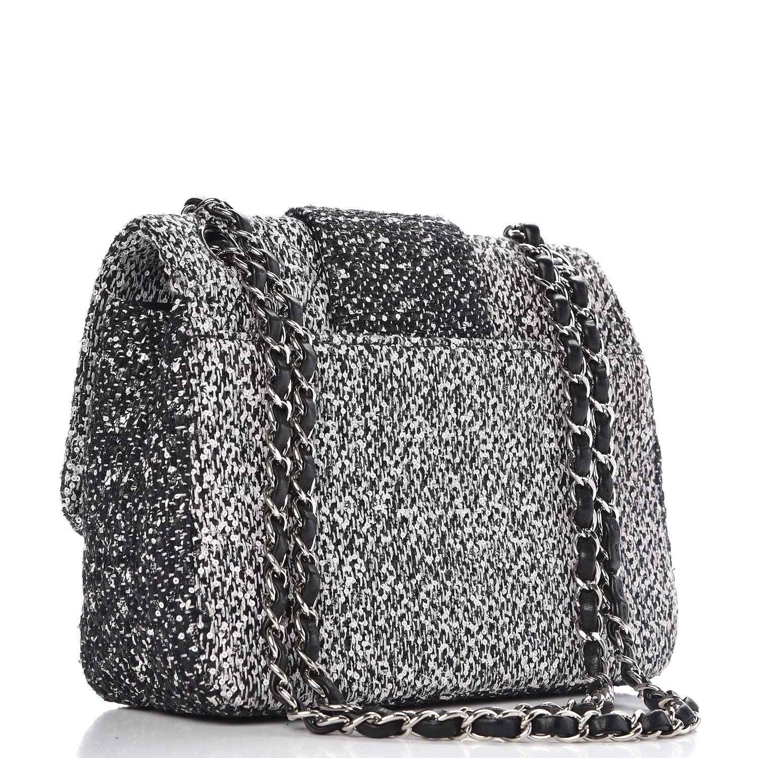 Chanel Tweed Sequin Small Elementary Chic Flap Black White 3 of 9