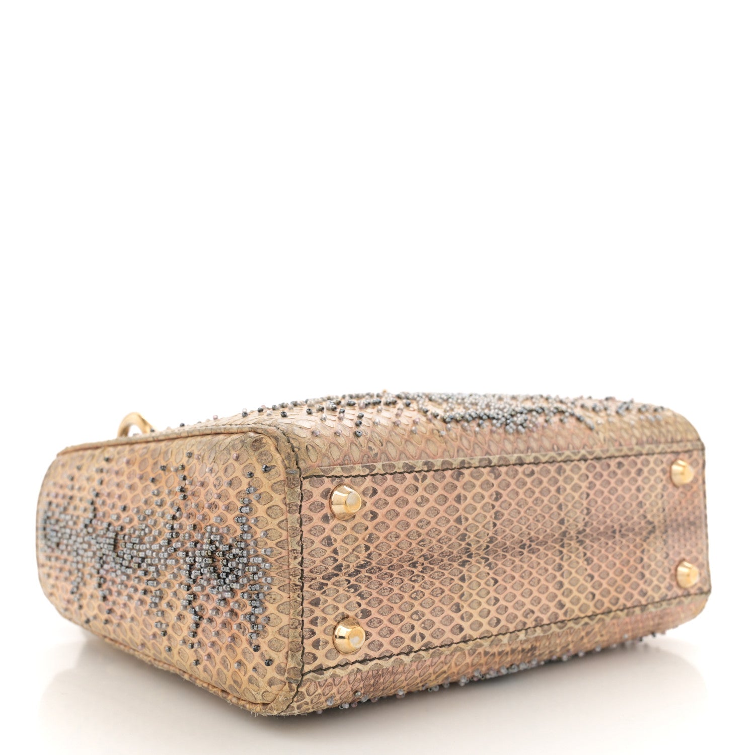 Christian Dior Snakeskin Beaded Mini Lady Dior Beige Multicolor 4 of 10