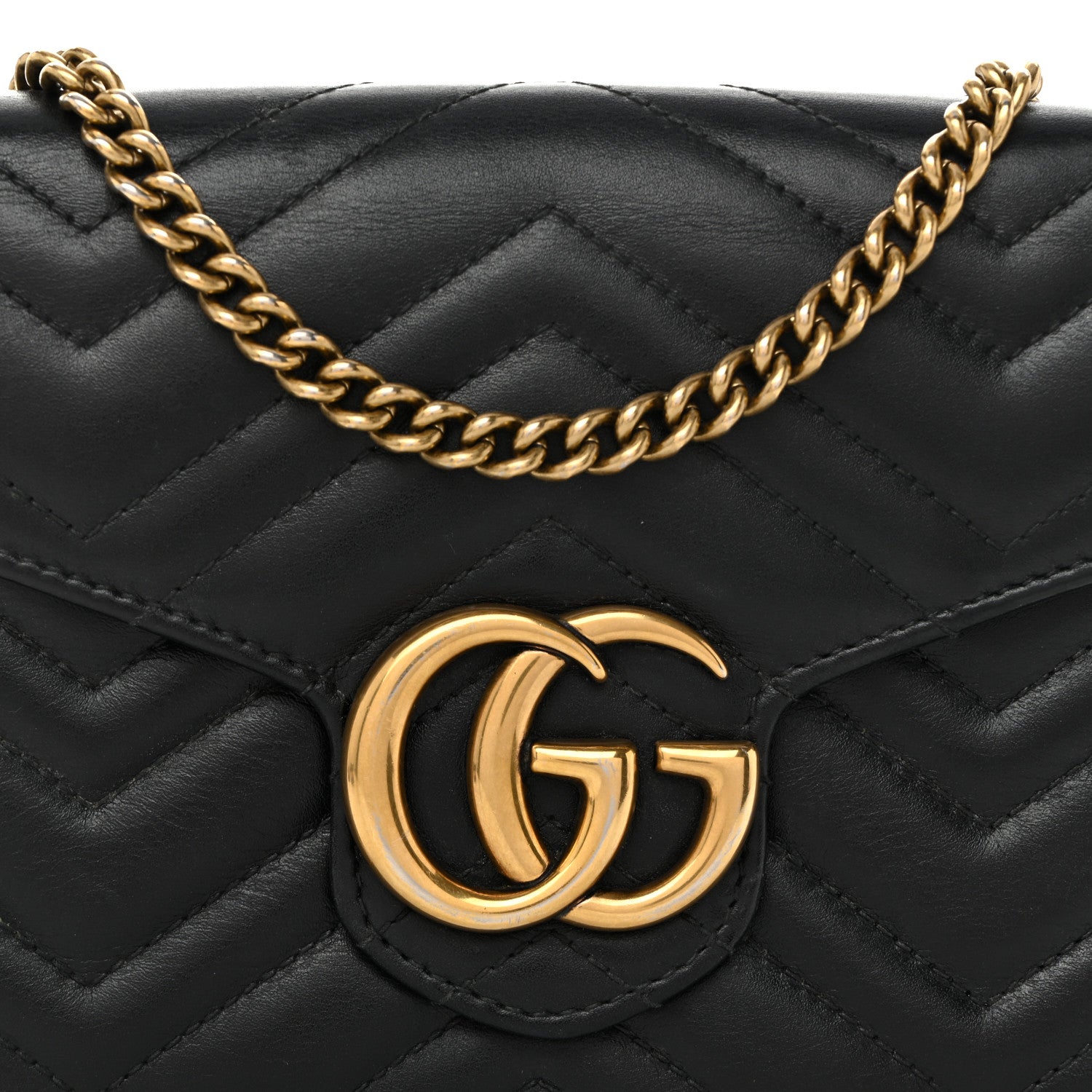 Gucci Calfskin Matelasse GG Marmont Chain Wallet Black 8 of 12