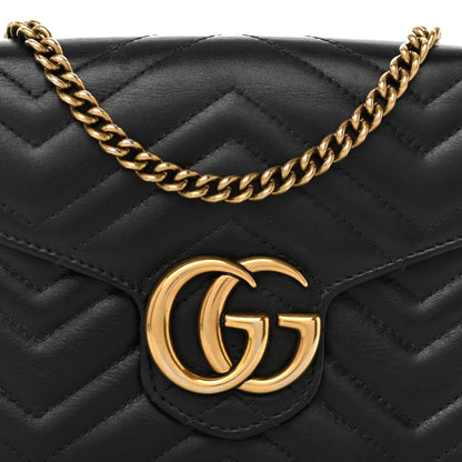 Gucci Calfskin Matelasse GG Marmont Chain Wallet Black 8 of 12