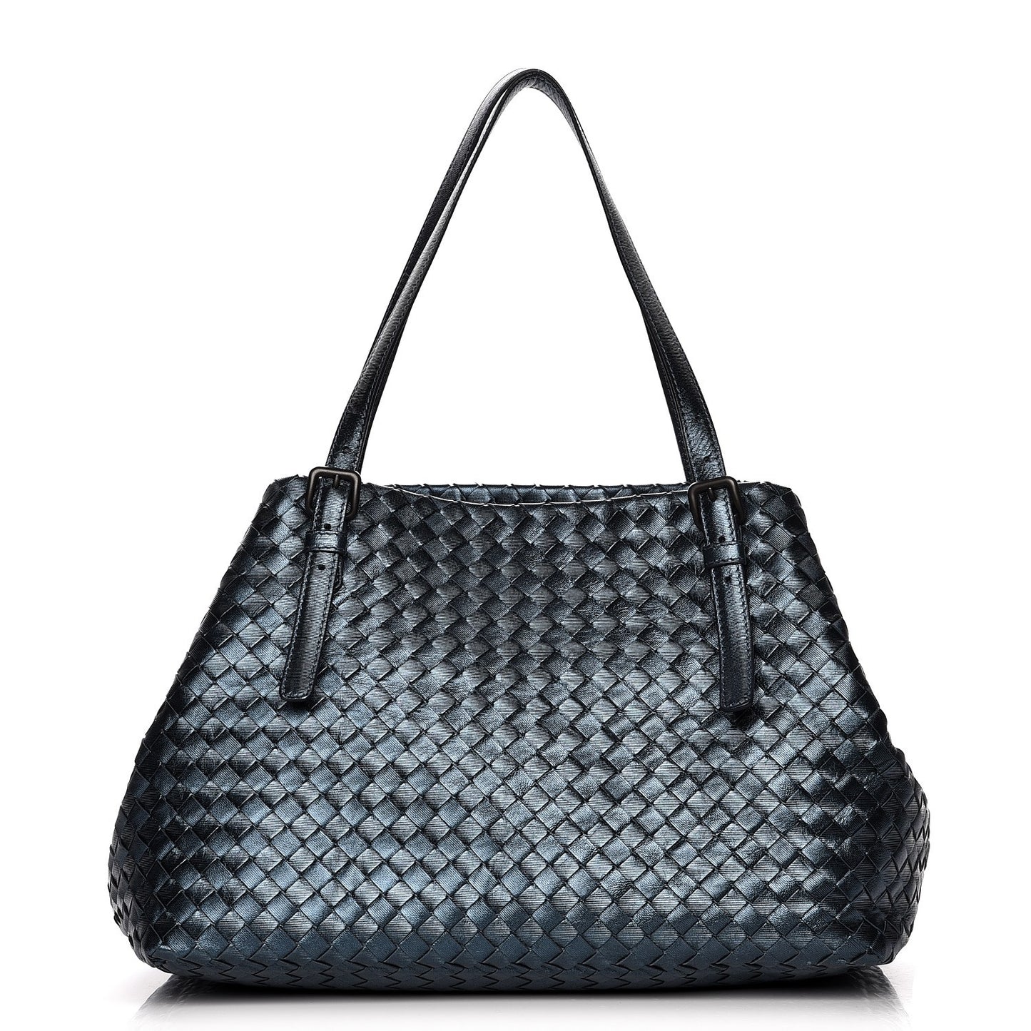 Metallic Grosgrain Intrecciato Medium A Shape Seamless Tote Blue
