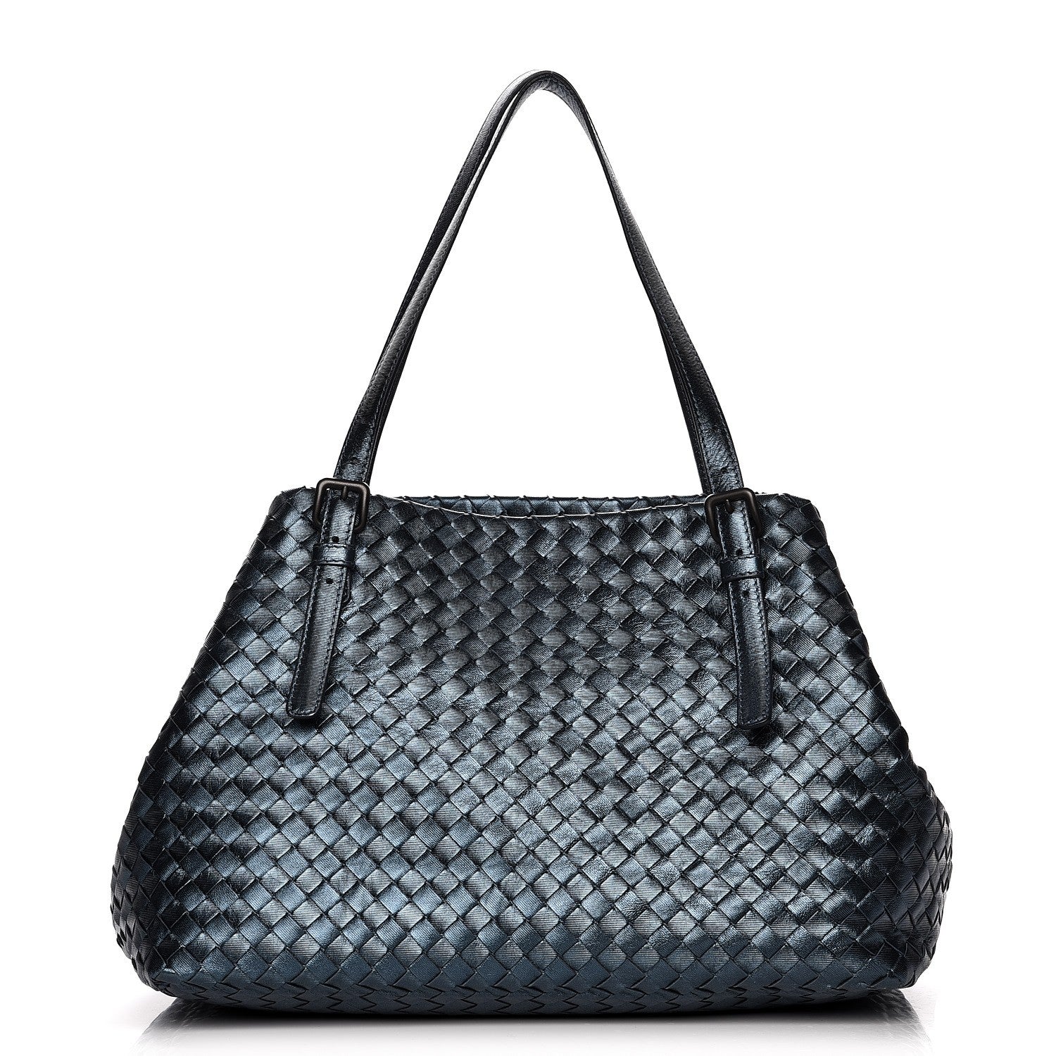 Bottega Veneta Metallic Grosgrain Intrecciato Medium A Shape Seamless Tote Blue 1 of 9
