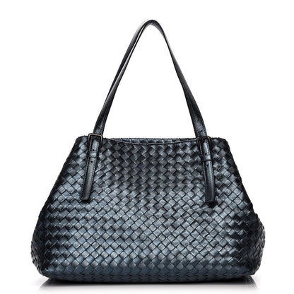 Bottega Veneta Metallic Grosgrain Intrecciato Medium A Shape Seamless Tote Blue 1 of 9