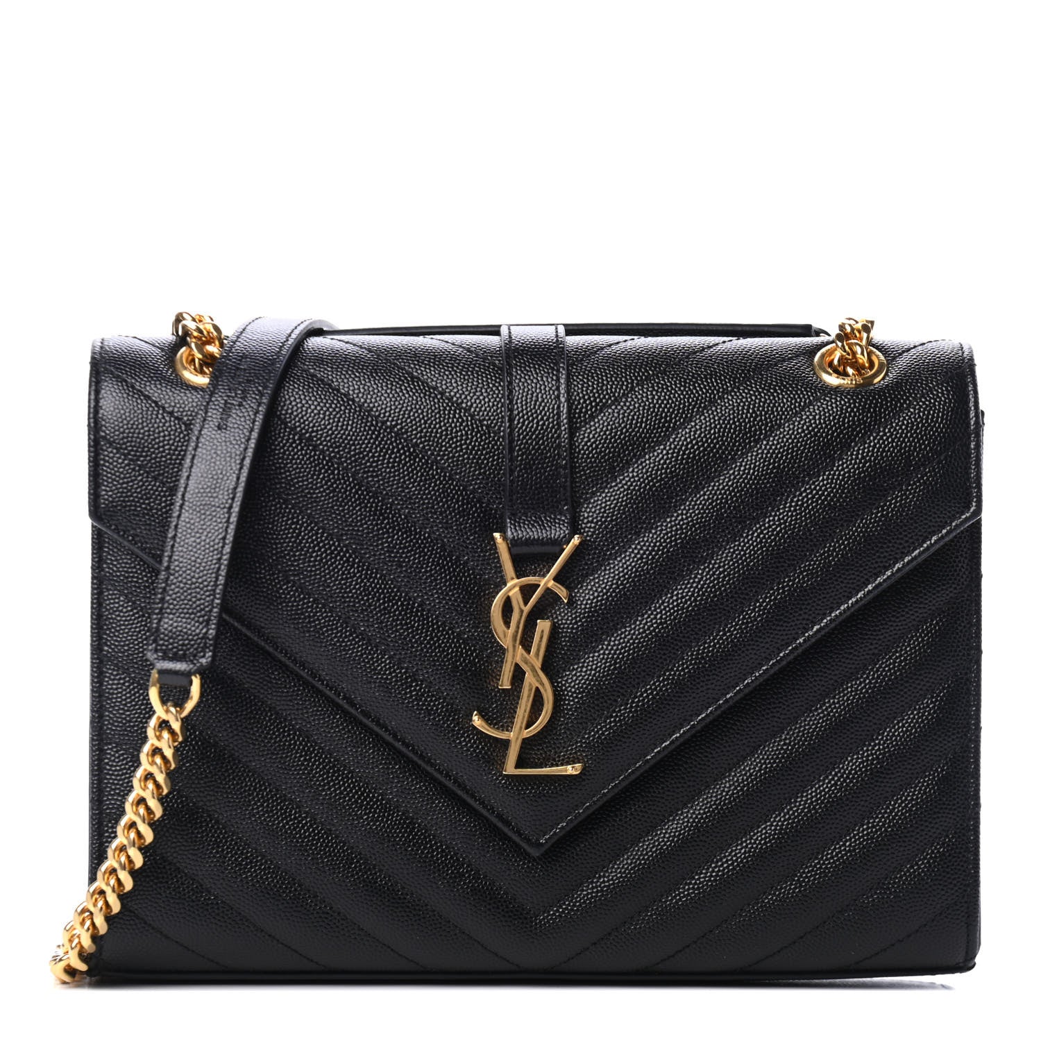 Saint Laurent Grain De Poudre Matelasse Chevron Medium Monogram Satchel Black 1 of 4