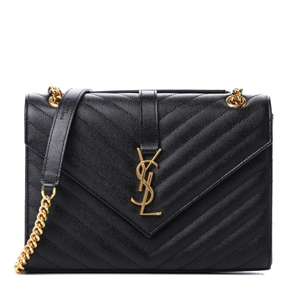Saint Laurent Grain De Poudre Matelasse Chevron Medium Monogram Satchel Black 1 of 4