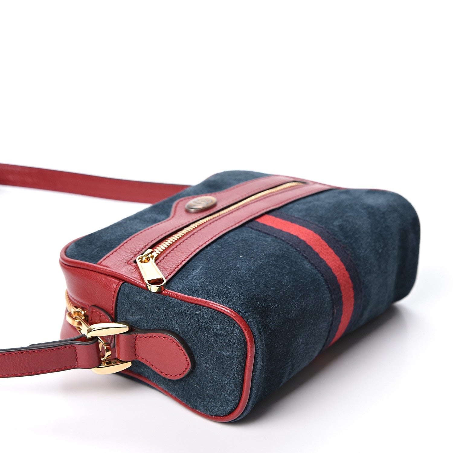 Gucci Suede Calfskin Web Mini Ophidia Shoulder Bag New Blue Romantic Cherry 3 of 9