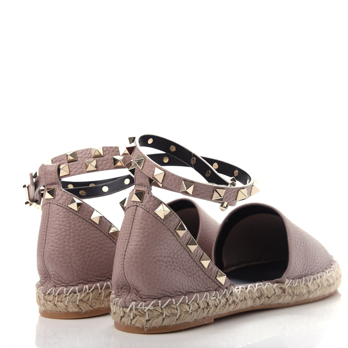 Grained Calfskin Rockstud Ankle Wrap Espadrille 20mm Flats 38 Poudre