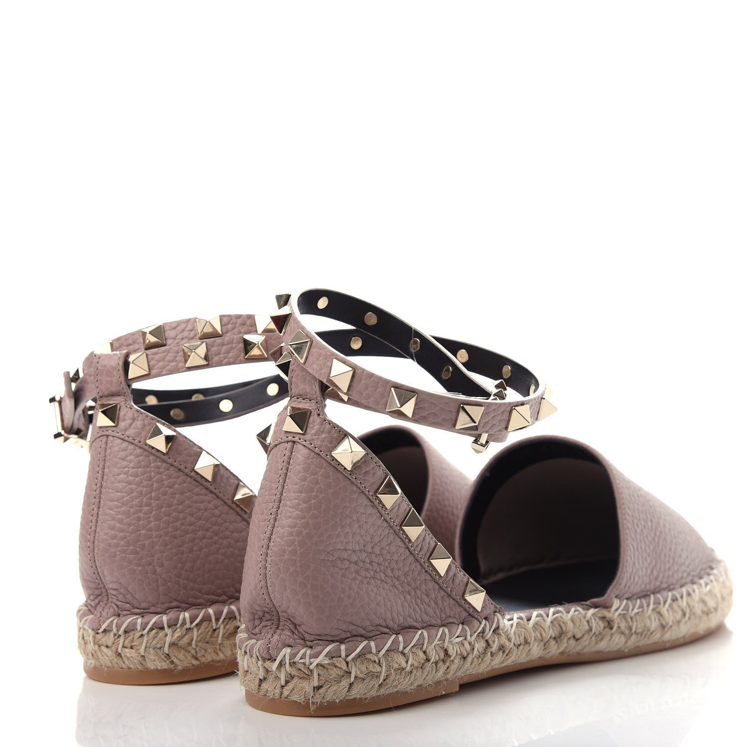 Valentino Garavani Grained Calfskin Rockstud Ankle Wrap Espadrille 20mm Flats 38 Poudre 4 of 11