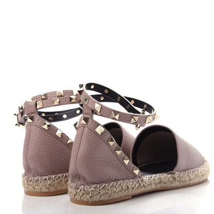 Valentino Garavani Grained Calfskin Rockstud Ankle Wrap Espadrille 20mm Flats 38 Poudre 4 of 11