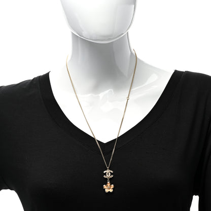 Chanel Enamel Crystal CC Camellia Pendant Necklace Beige Gold 2 of 6