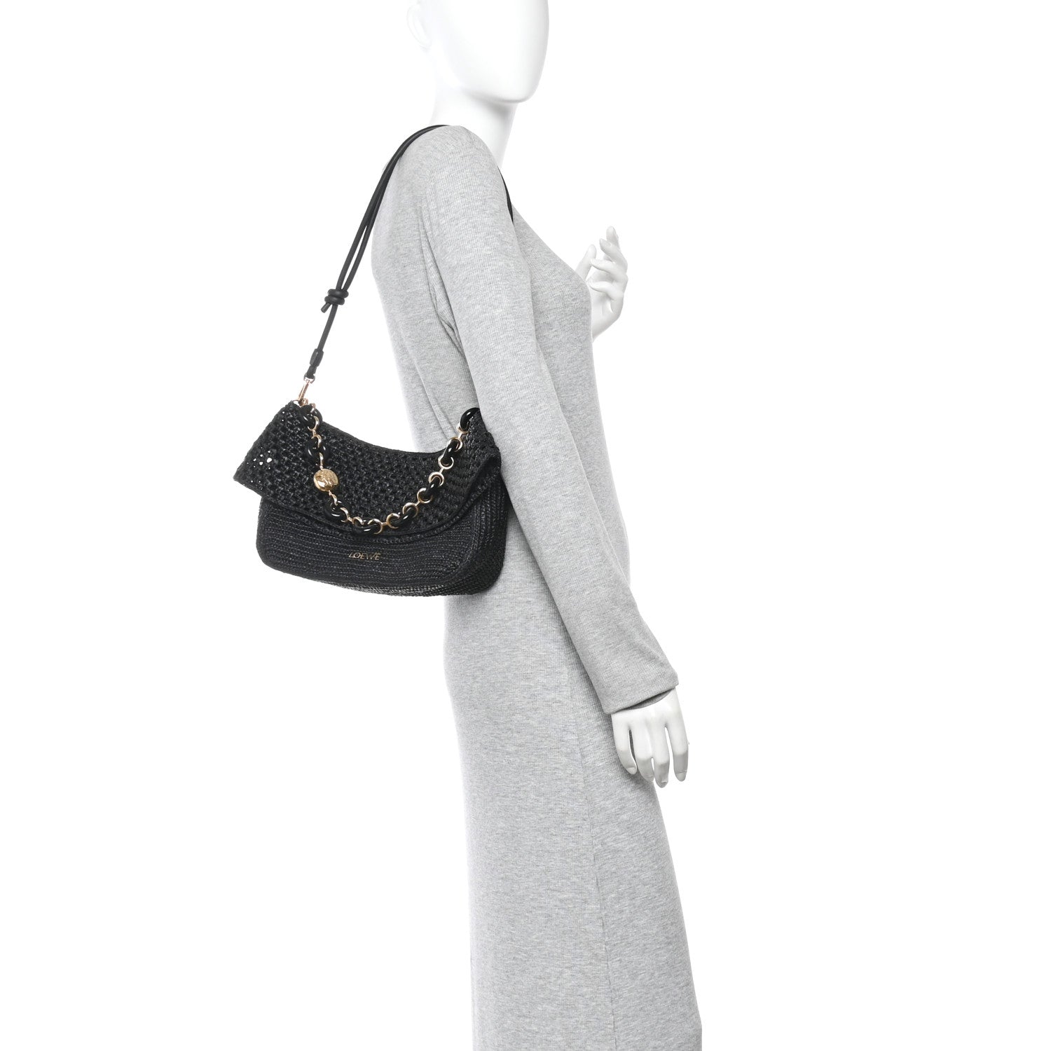 Loewe Raffia Donut Chain Medium Ola Shoulder Bag Black 2 of 10