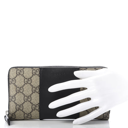 Gucci GG Supreme Monogram Selleria Calfskin Zip Around Wallet Beige Ebony Black 2 of 9