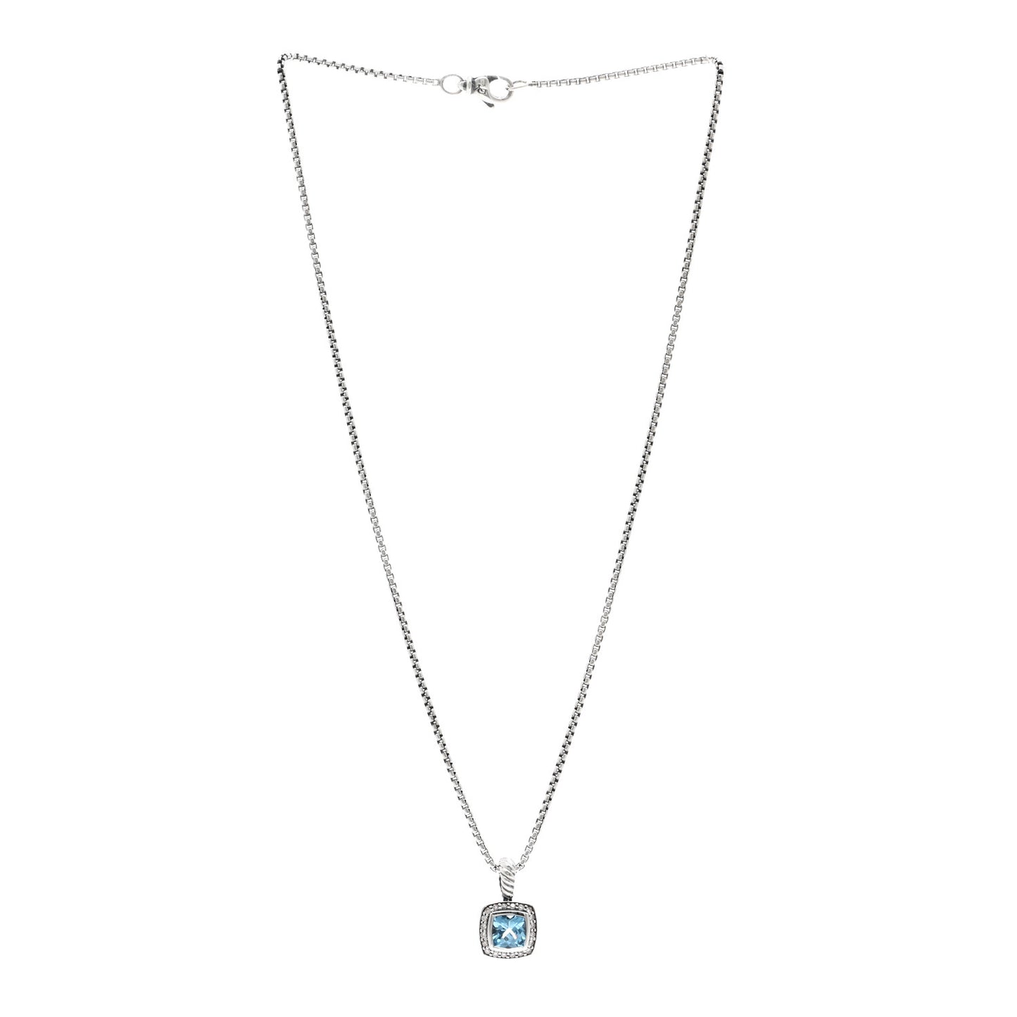 Sterling Silver Diamond Blue Topaz 7mm Petite Albion Pendant Necklace