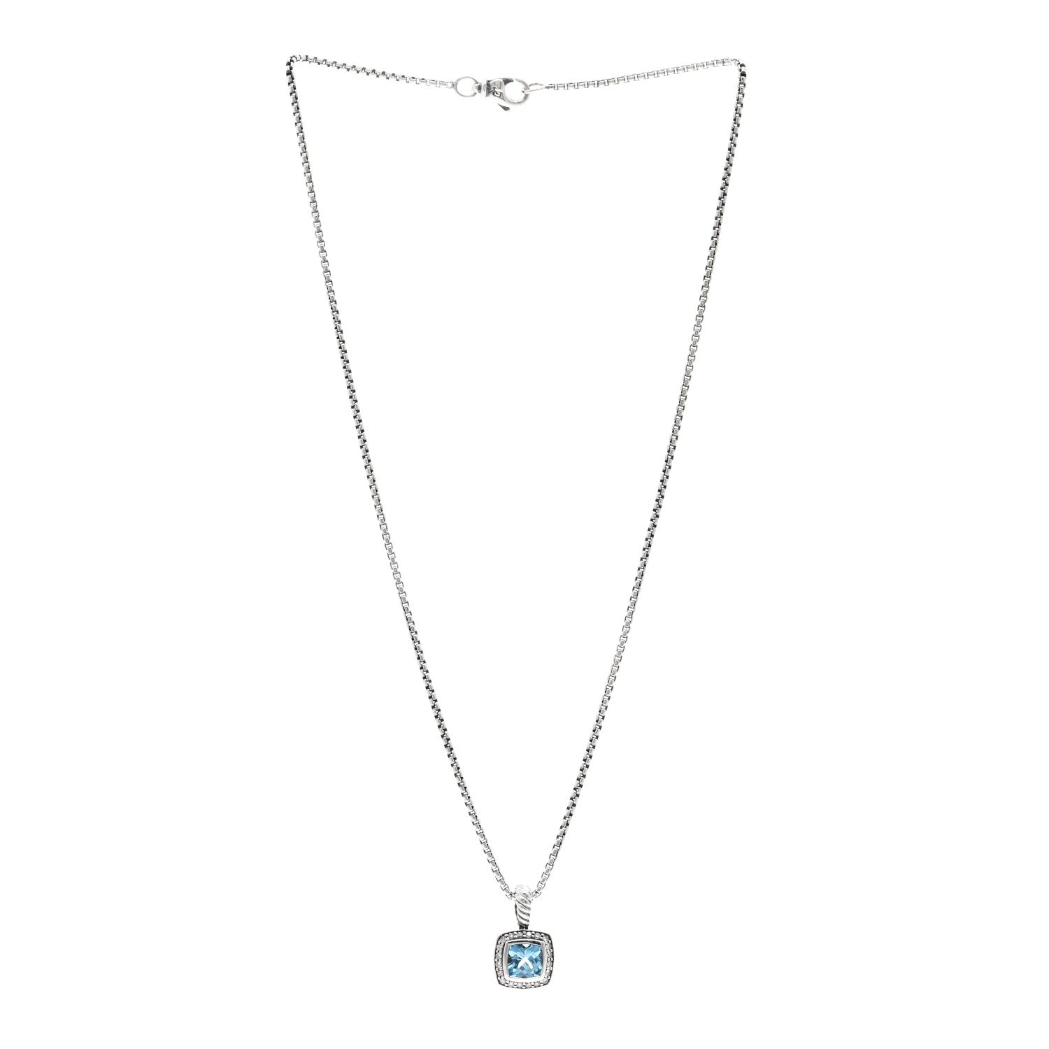David Yurman Sterling Silver Diamond Blue Topaz 7mm Petite Albion Pendant Necklace 3 of 4