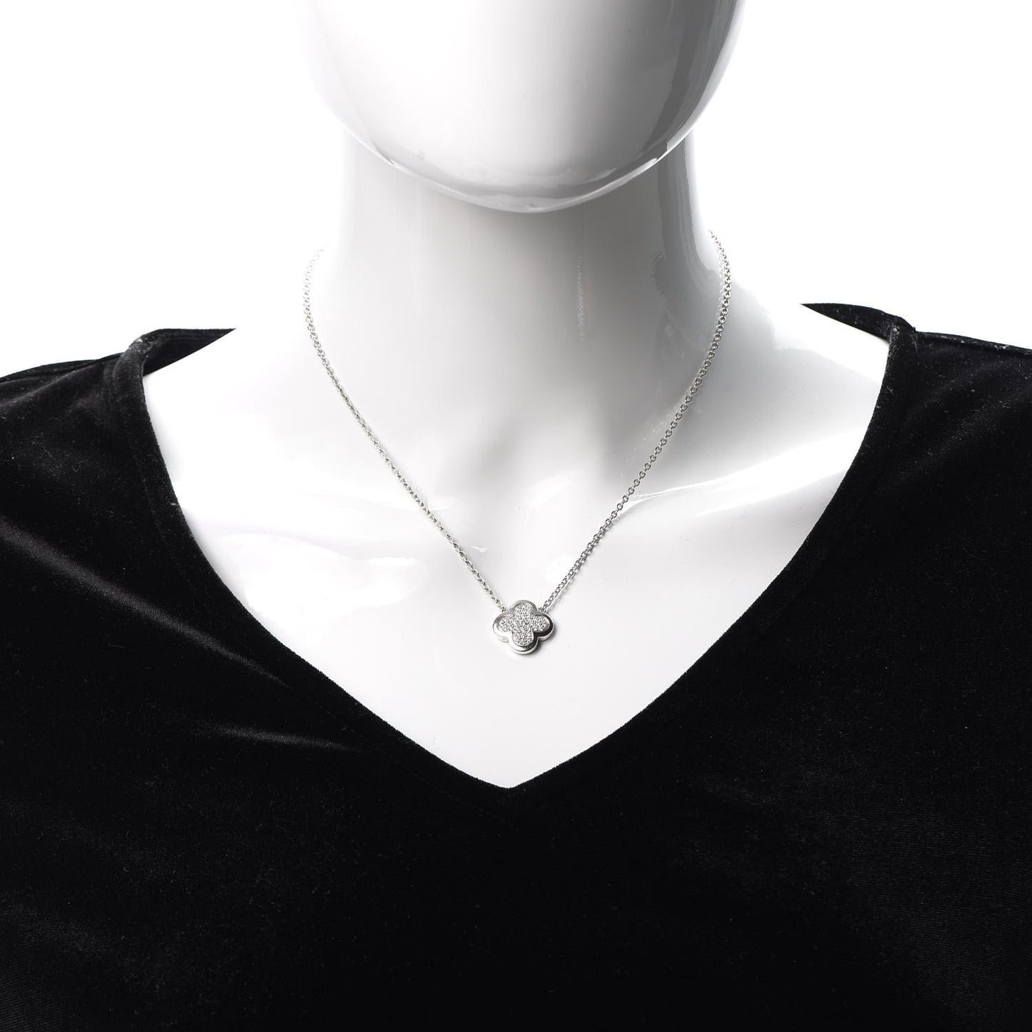 18K White Gold Diamond Pure Alhambra Pendant Necklace