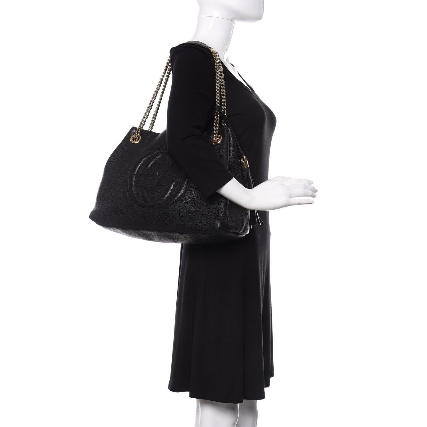 Pebbled Calfskin Medium Soho Chain Shoulder Bag Black