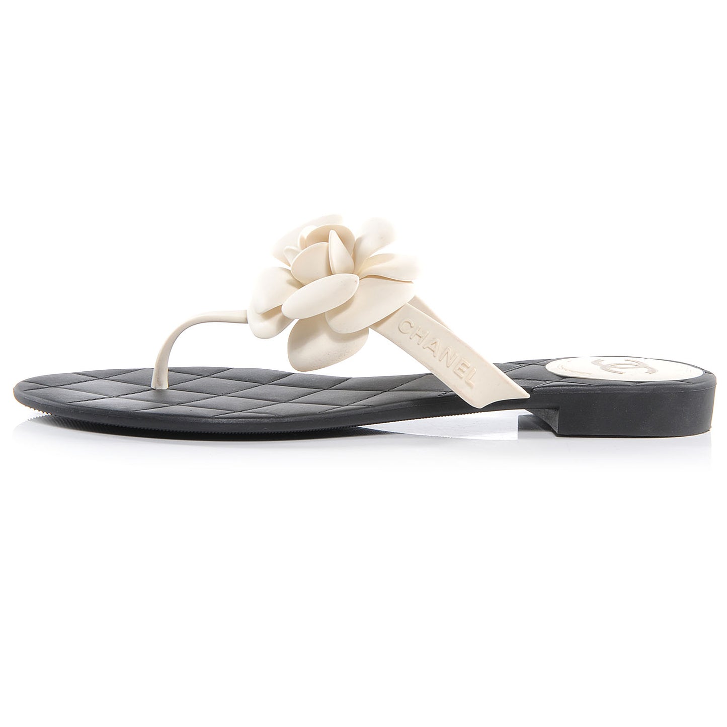 Jelly Quilted Camellia Thong Sandals 40 Black White