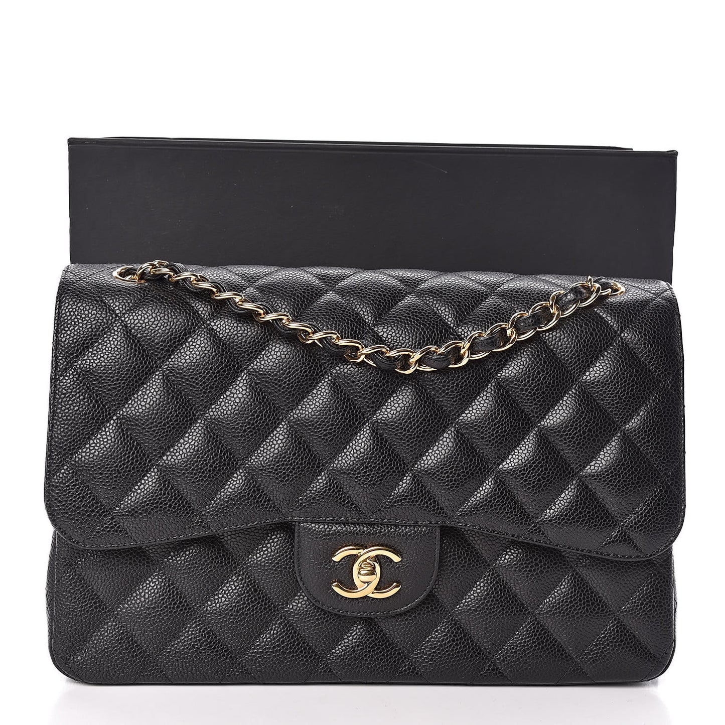 Caviar Quilted Jumbo Double Flap Black