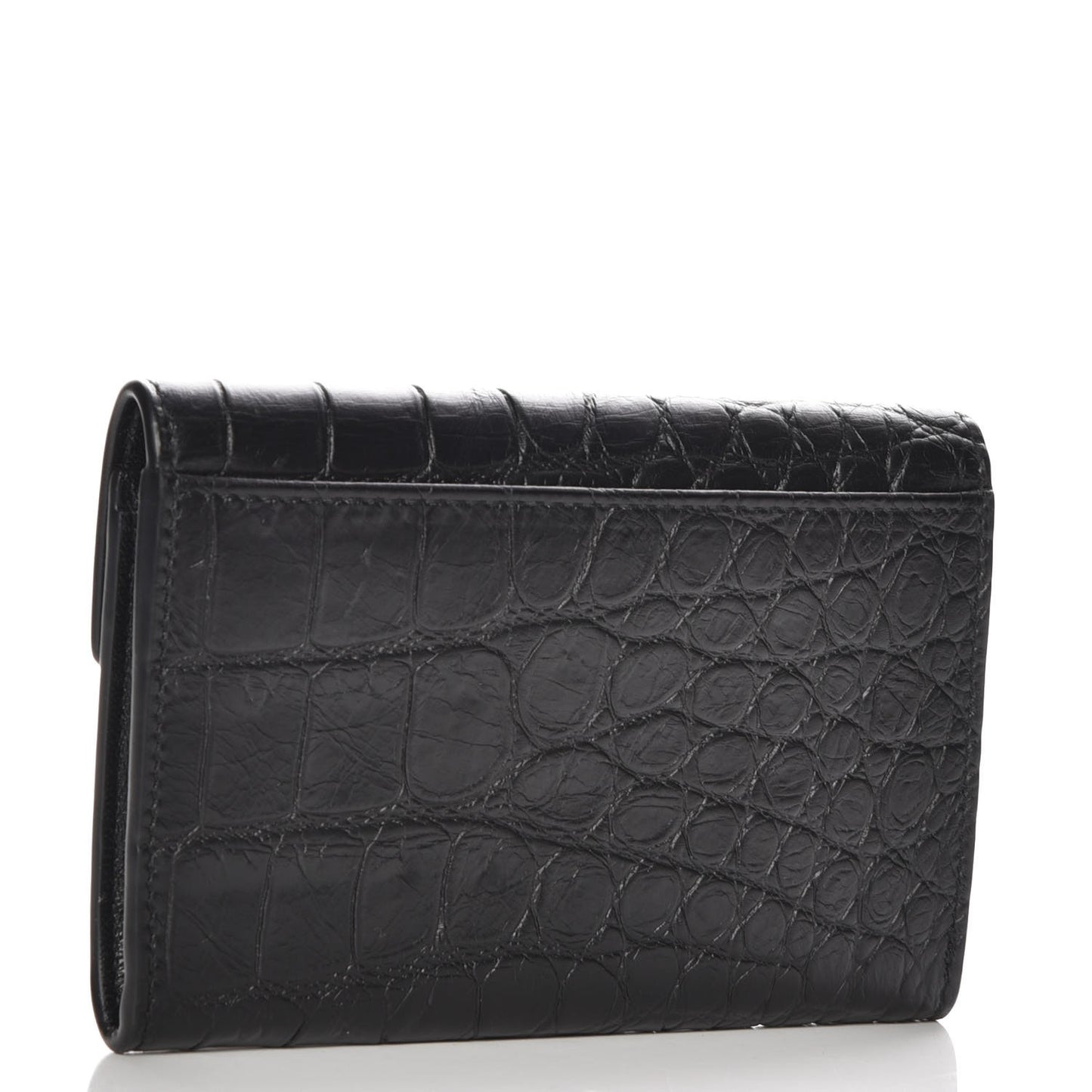 Calfskin Crocodile Embossed Small Monogram Envelope Wallet Black
