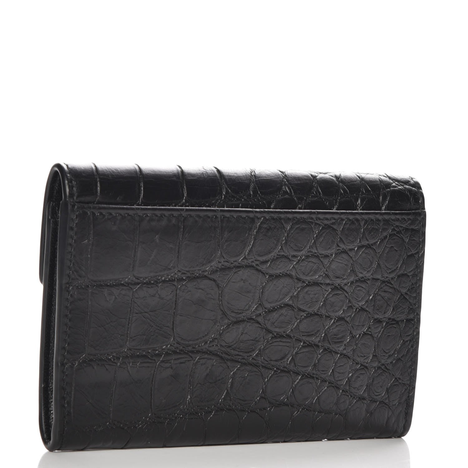 Saint Laurent Calfskin Crocodile Embossed Small Monogram Envelope Wallet Black 3 of 8