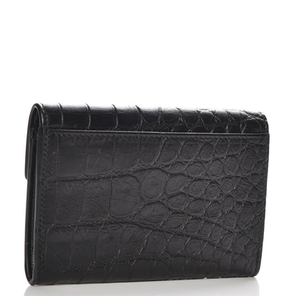 Saint Laurent Calfskin Crocodile Embossed Small Monogram Envelope Wallet Black 3 of 8