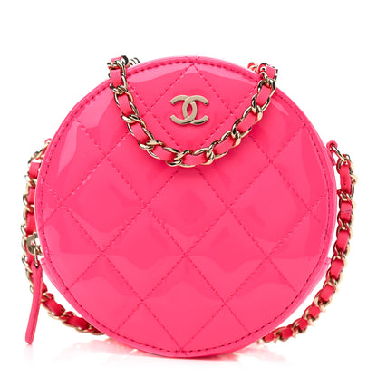 Chanel Patent Quilted Round Clutch With Chain Dark Pink 1 of 12