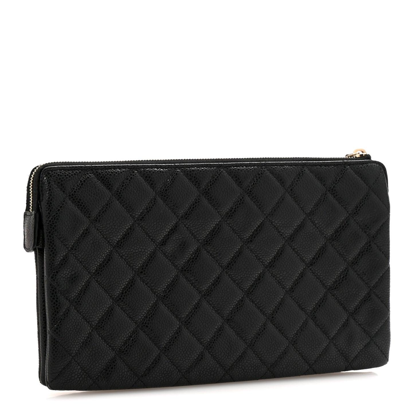 Caviar Quilted Large Zipped Clutch Black