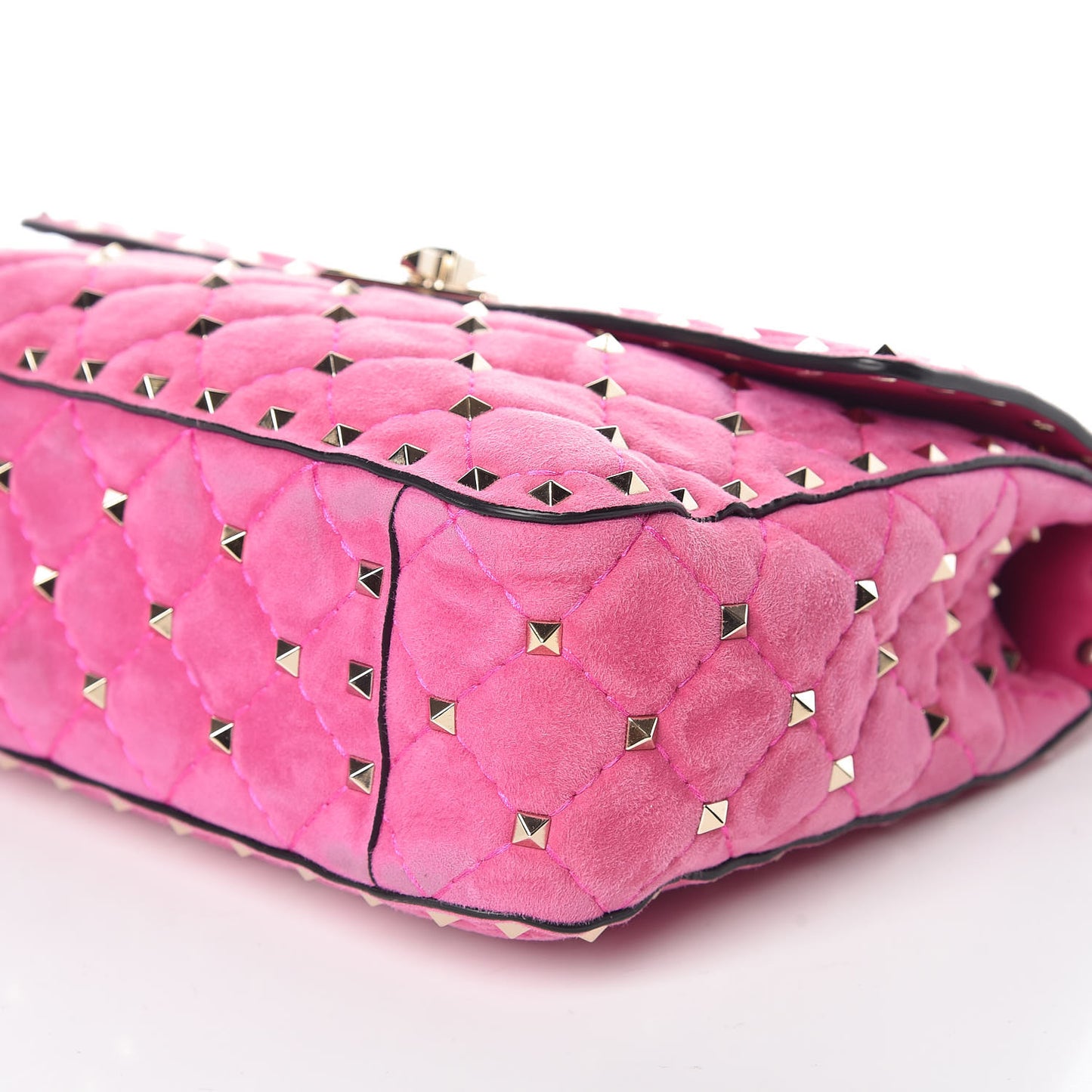 Suede Medium Rockstud Spike Shoulder Bag Bright Fuxia