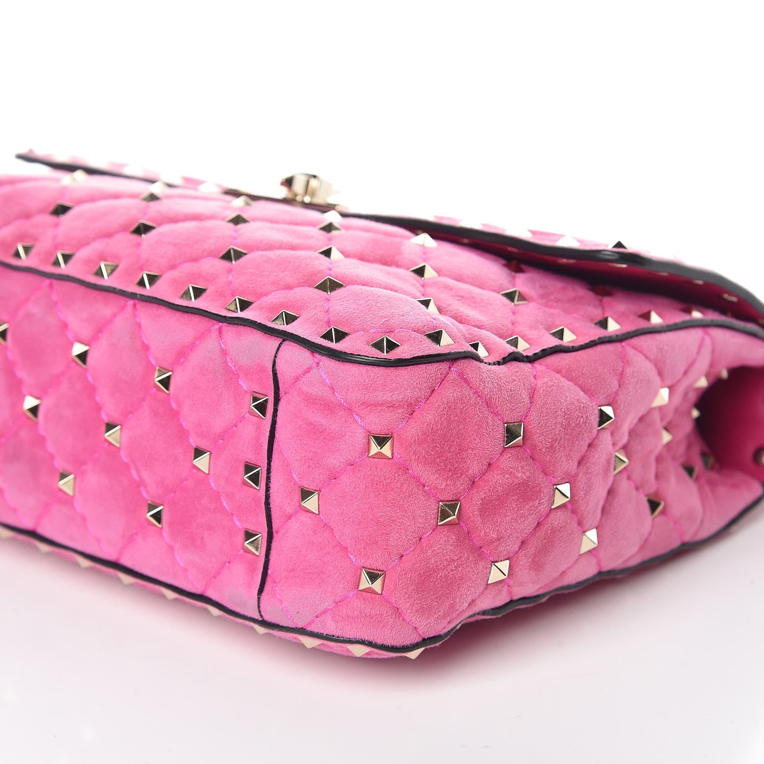 Valentino Garavani Suede Medium Rockstud Spike Shoulder Bag Bright Fuxia 8 of 12
