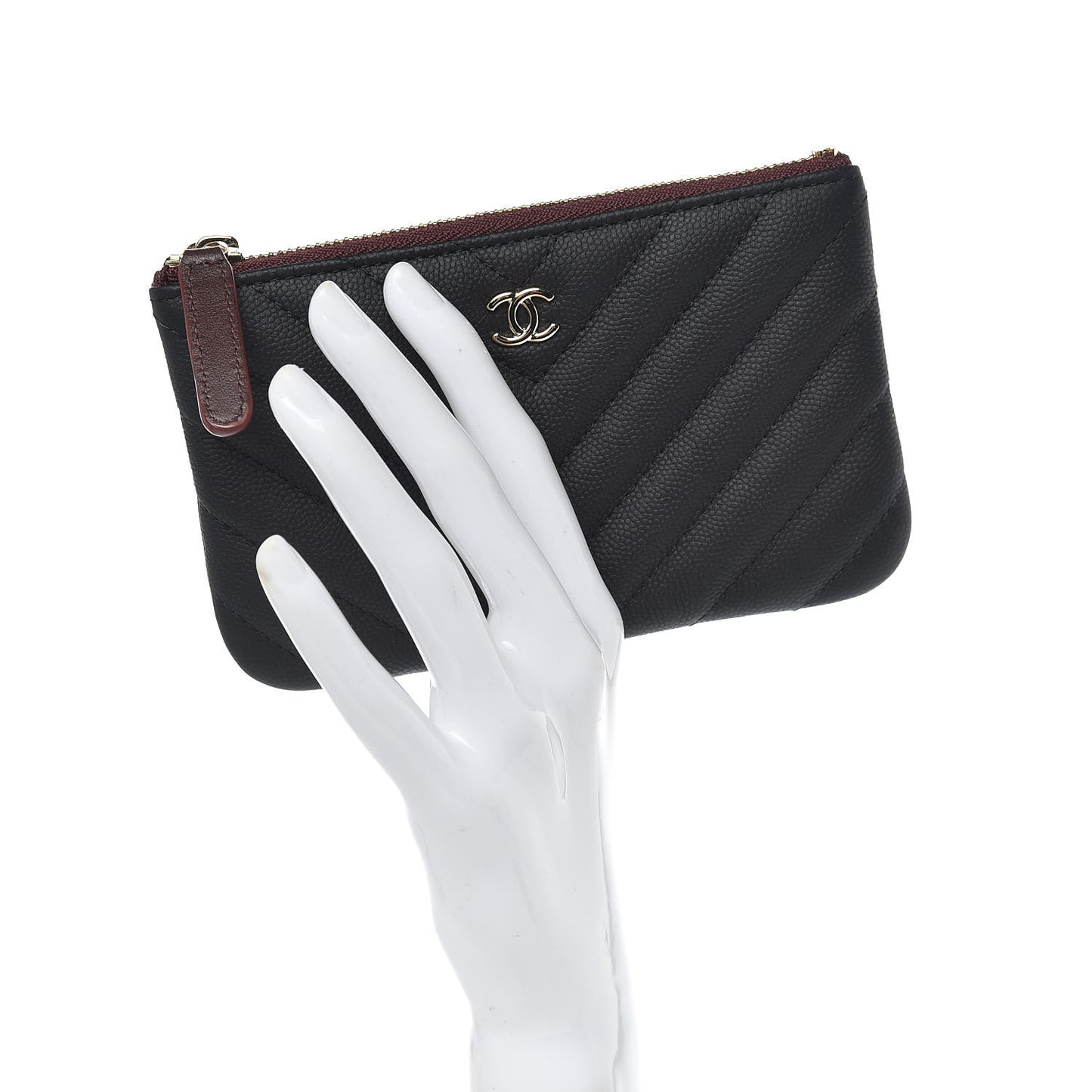 Caviar Chevron Quilted Small Cosmetic Case Black