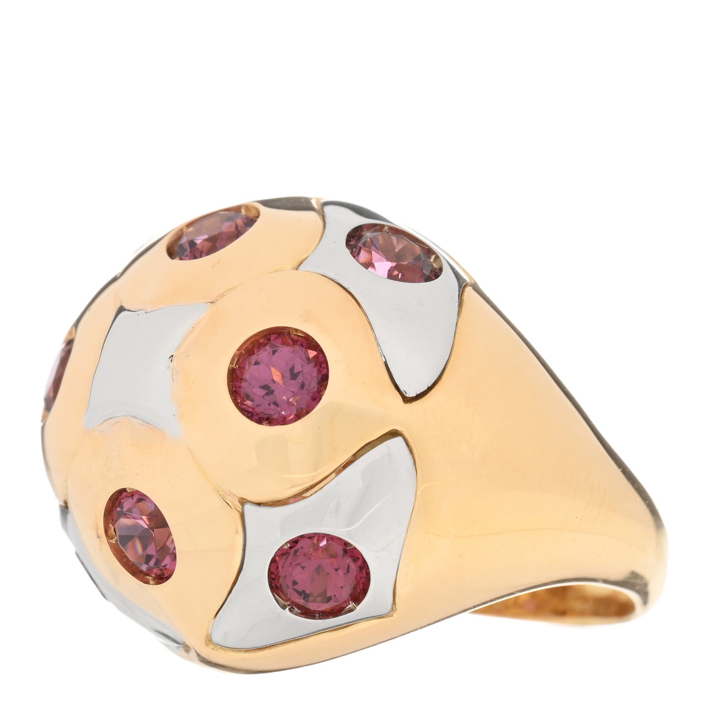18K Yellow White Gold Garnet Roma Bombé Cocktail Ring 51 5.75