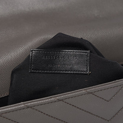 Saint Laurent Grain De Poudre Matelasse Chevron Large Monogram Satchel Earth 8 of 18