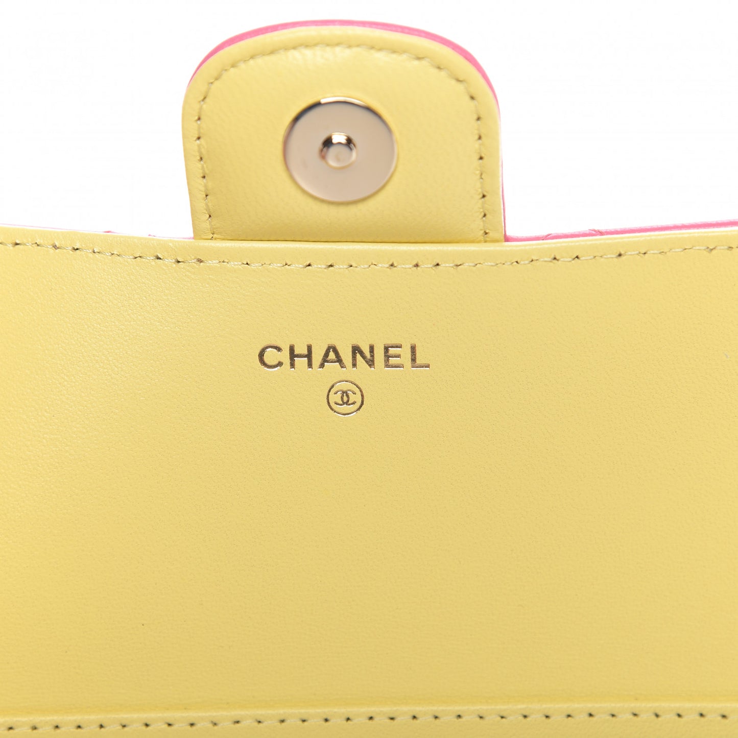 Lambskin Quilted Glasses Case With Chain Pink Yellow