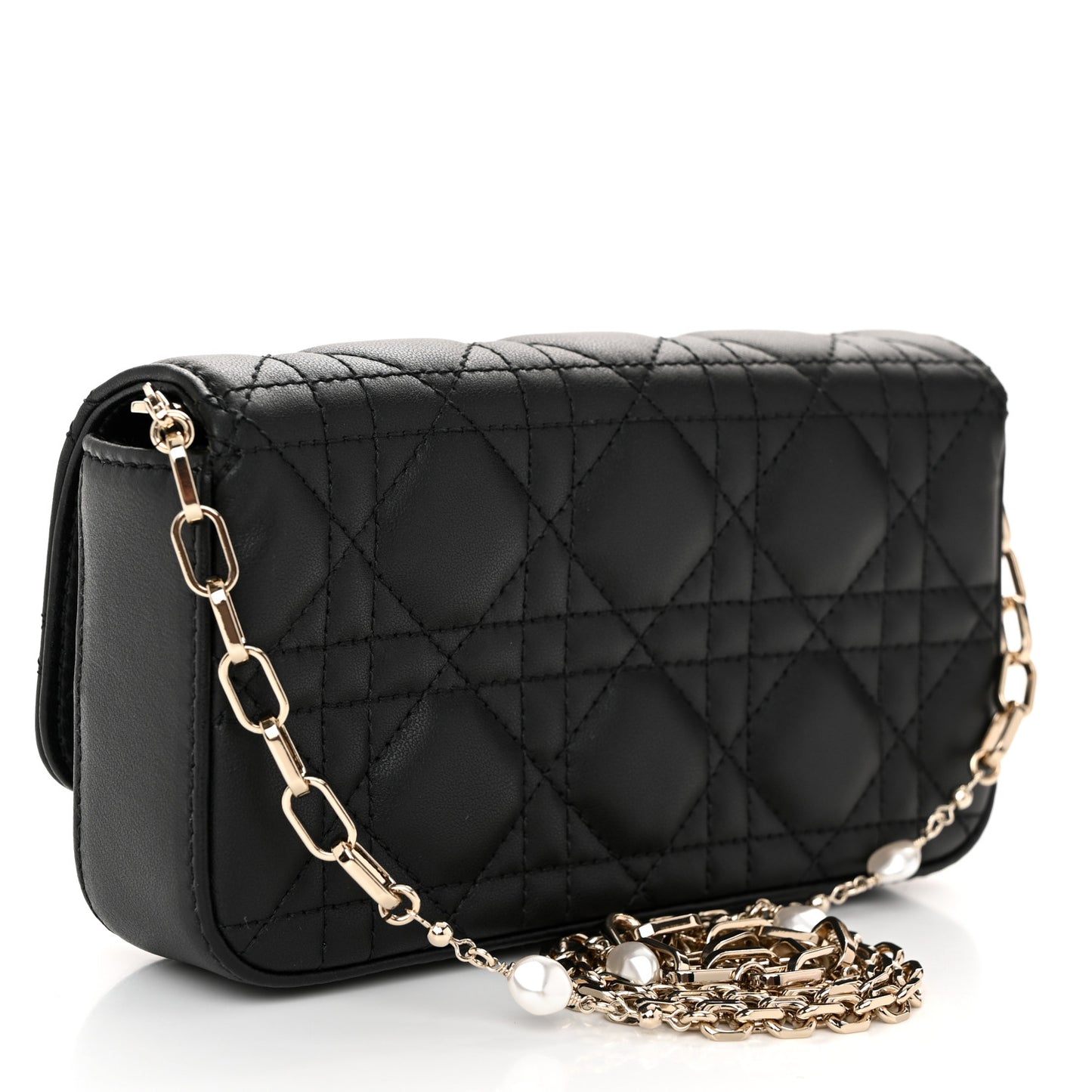 Lambskin Cannage Dior Talk Phone Pouch Black