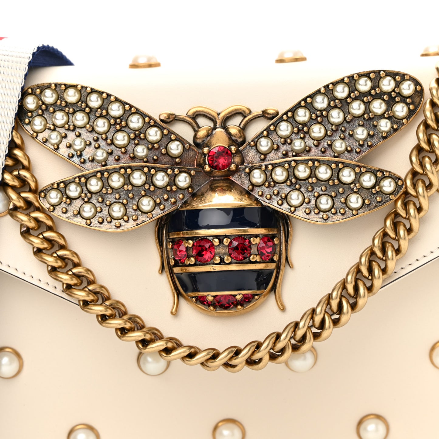 Nappa Pearl Studded Mini Queen Margaret Broadway Shoulder Bag Mystic White