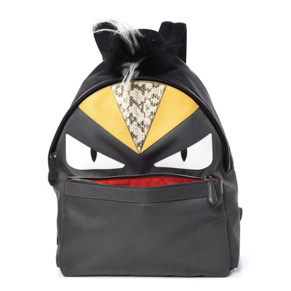 Fendi Nylon Vitello Elite Elaphe Fox Goat Fur Monster Eyes Bi-Color Standard Backpack Mud Black White Yellow 1 of 9
