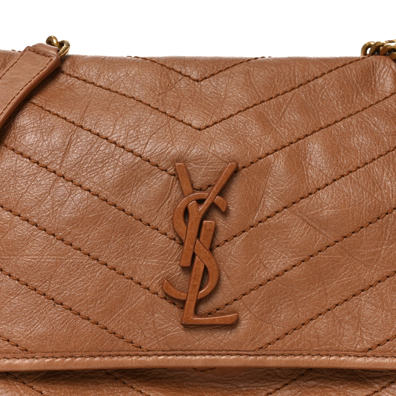 Saint Laurent Crinkled Calfskin Matelasse Monogram Medium Niki Chain Satchel Caramel 8 of 10