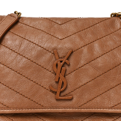 Saint Laurent Crinkled Calfskin Matelasse Monogram Medium Niki Chain Satchel Caramel 8 of 10