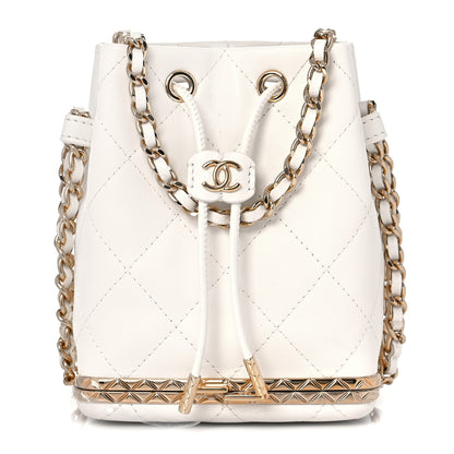 Chanel Metal Lambskin Quilted Small Chain Bucket Bag White 1 of 11