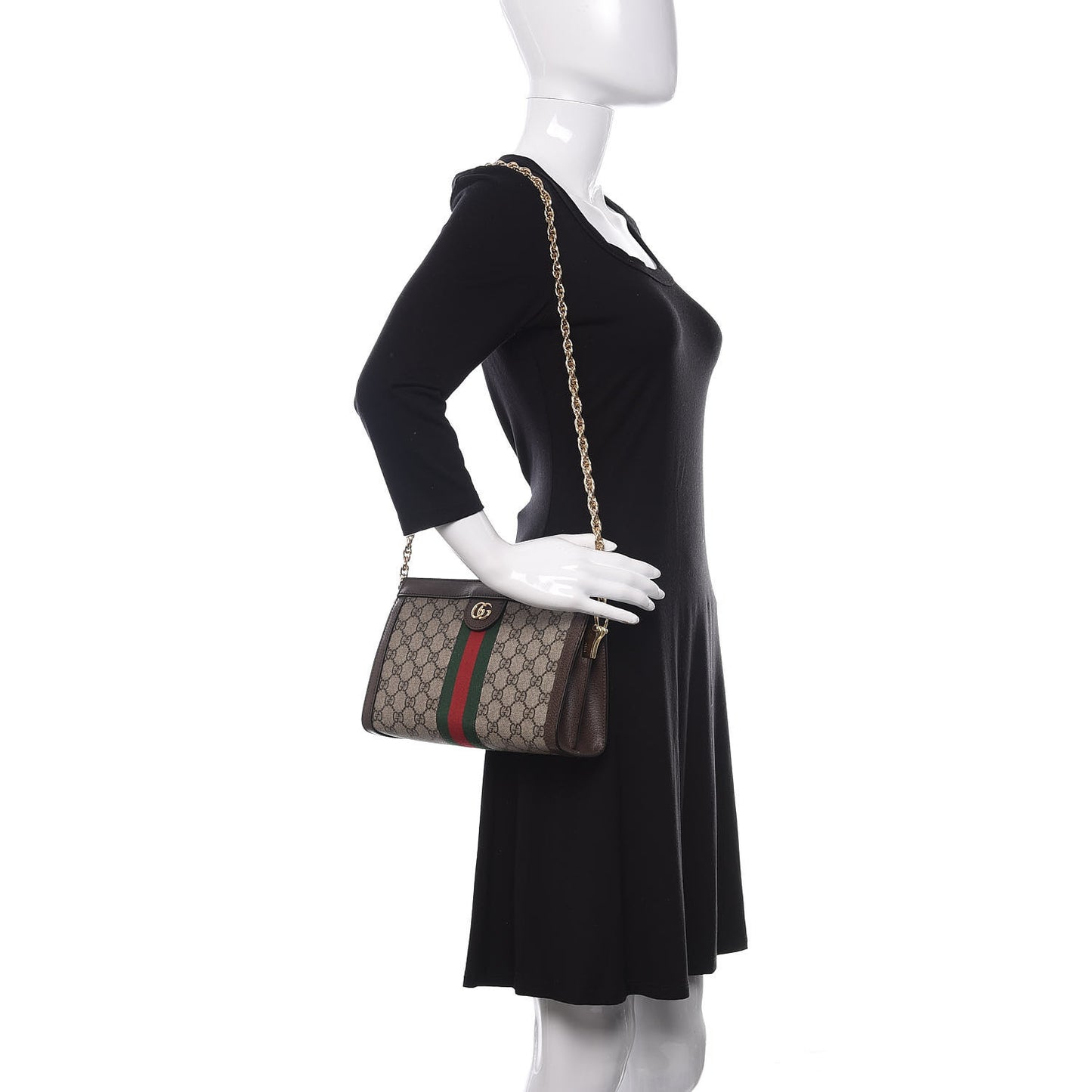 GG Supreme Monogram Web Small Ophidia Chain Shoulder Bag Brown