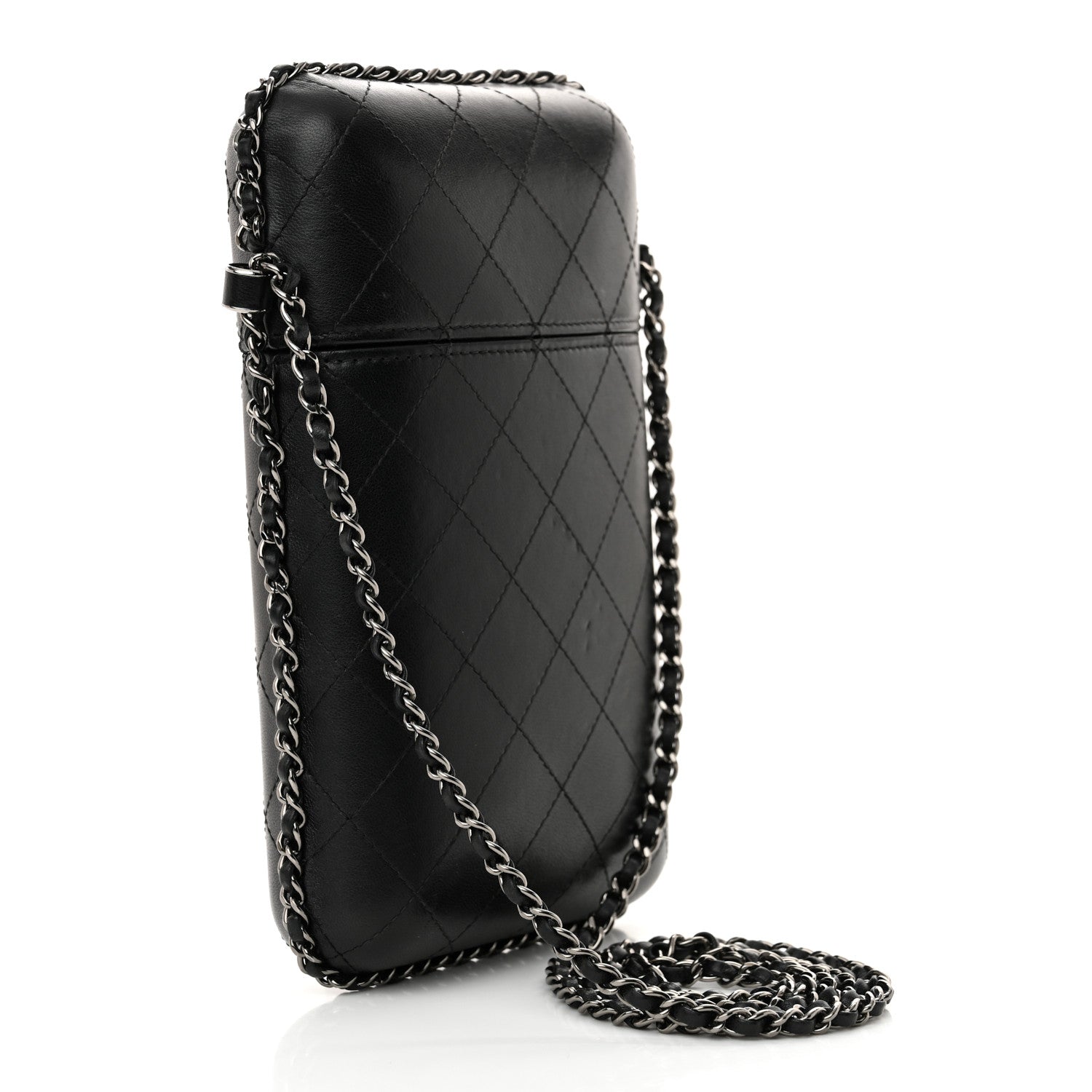 Chanel Lambskin Quilted Chain Around Phone Holder Black 3 of 13