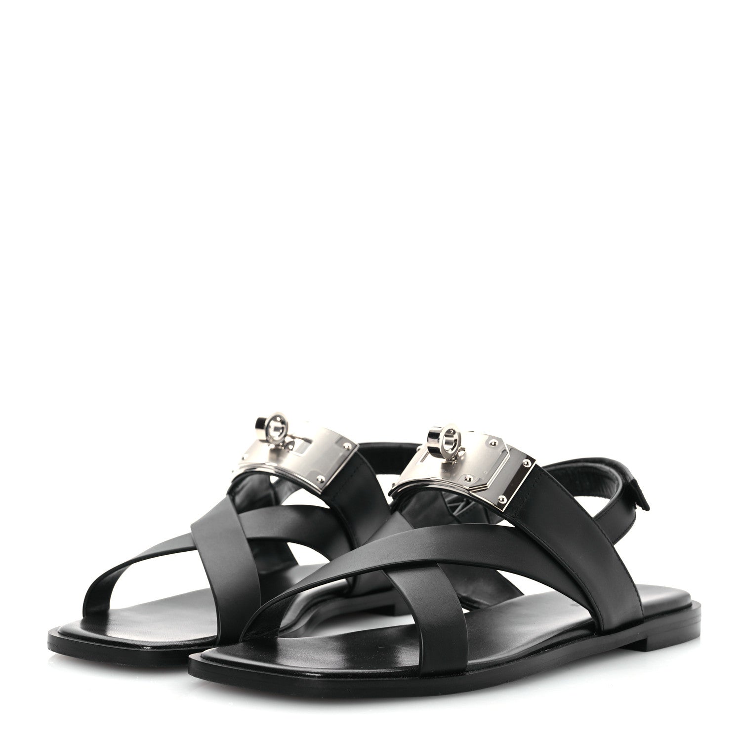Hermes Calfskin Womens Ines Sandals 38 Black 4 of 14