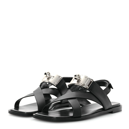 Hermes Calfskin Womens Ines Sandals 38 Black 4 of 14