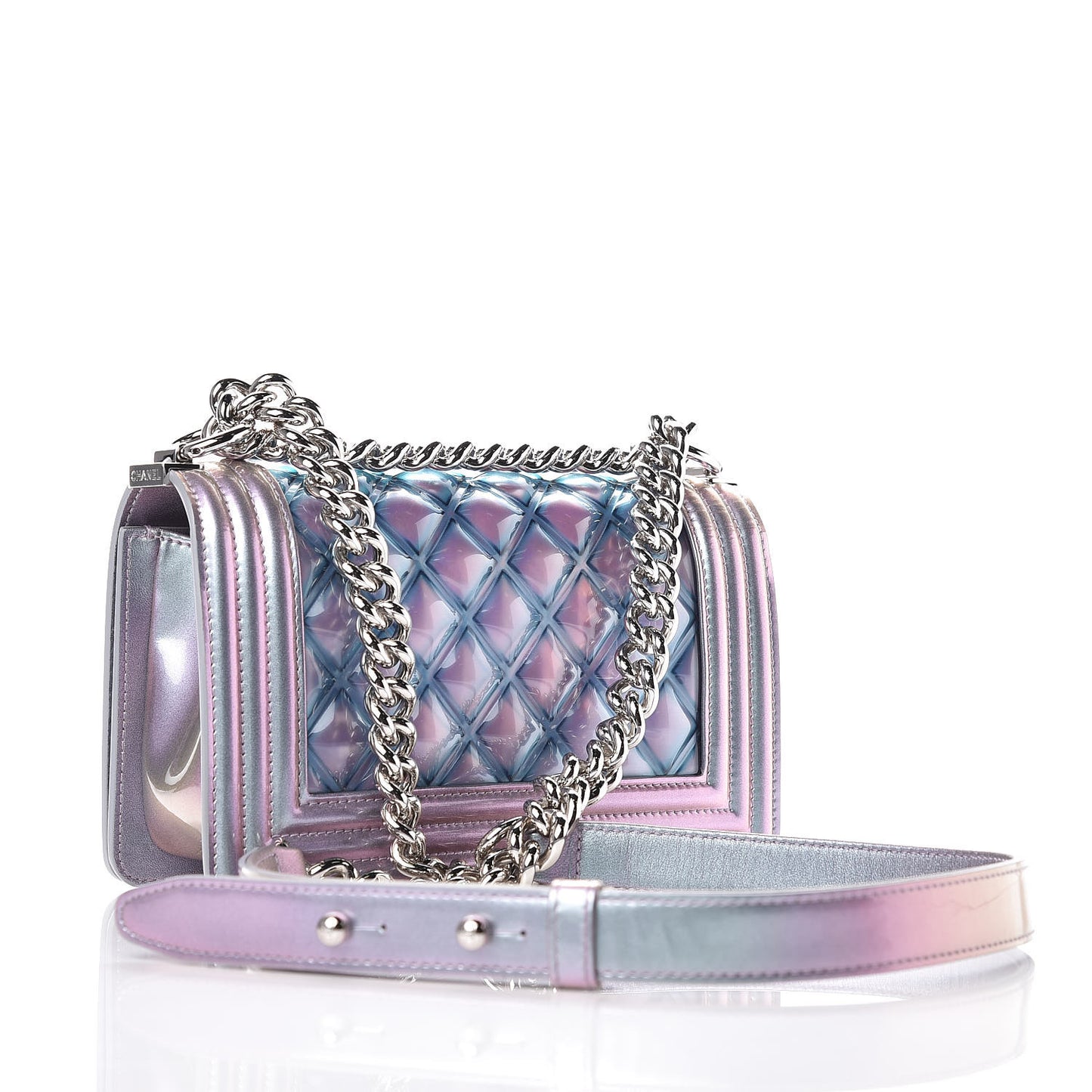 Iridescent Patent Calfskin PVC Quilted Small Boy Flap Light Purple