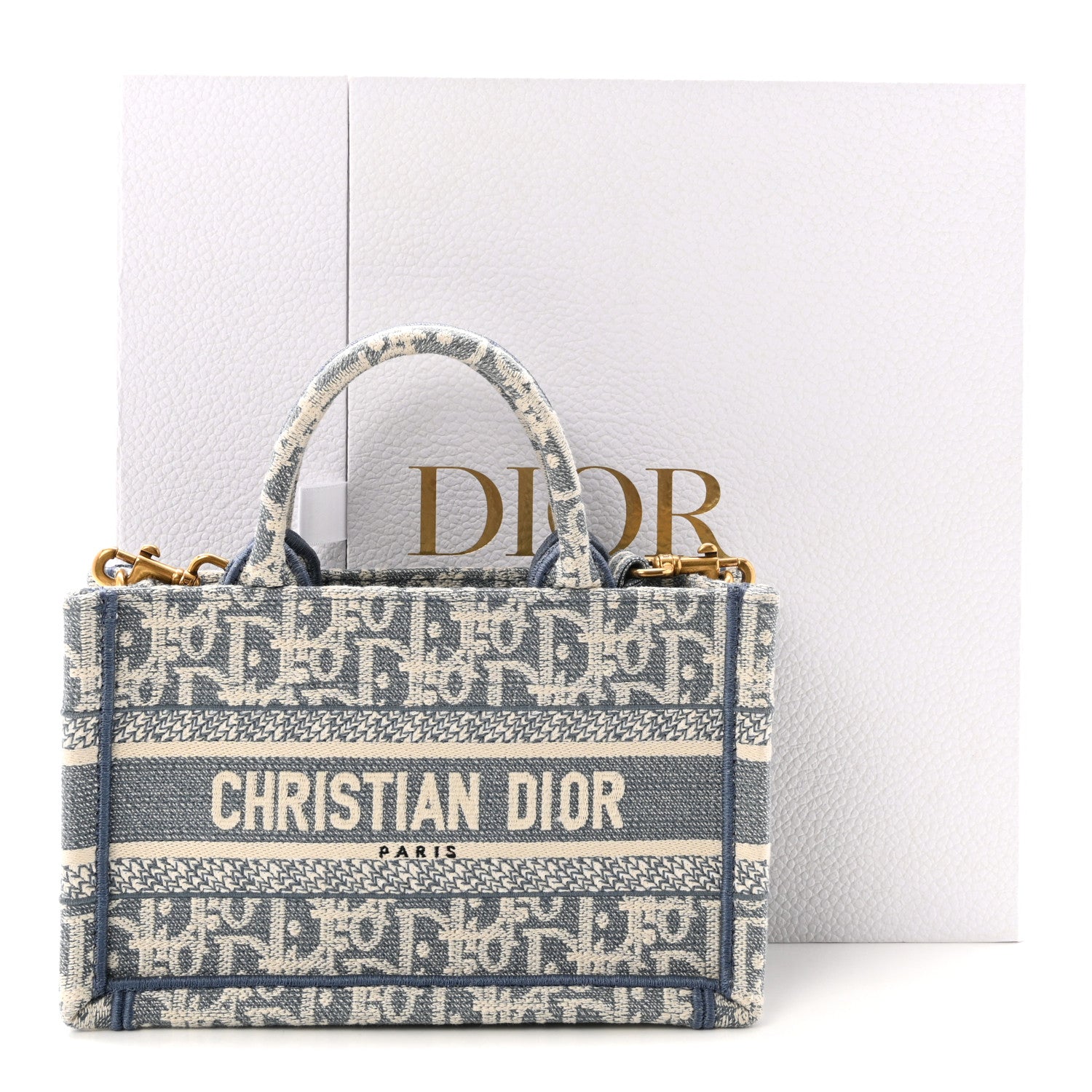 Christian Dior Oblique Mini Book Tote With Strap Light Blue