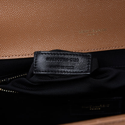 Saint Laurent Grain De Poudre Textured Mixed Matelasse Triquilt Large Monogram Satchel Dune 9 of 10
